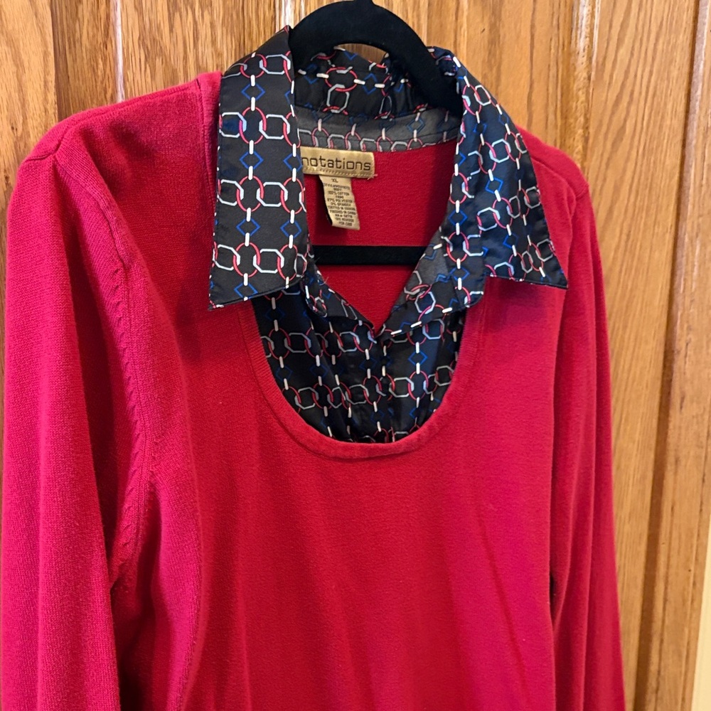 Notations Red Layered-Look Sweater with Geometric-Pattern - Picture 5 of 10